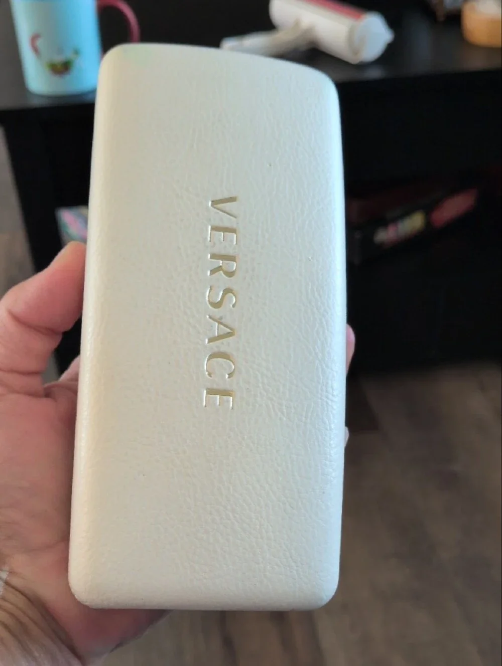 Versace Cream Eyewear Case with Gold Logo CASE ONLY